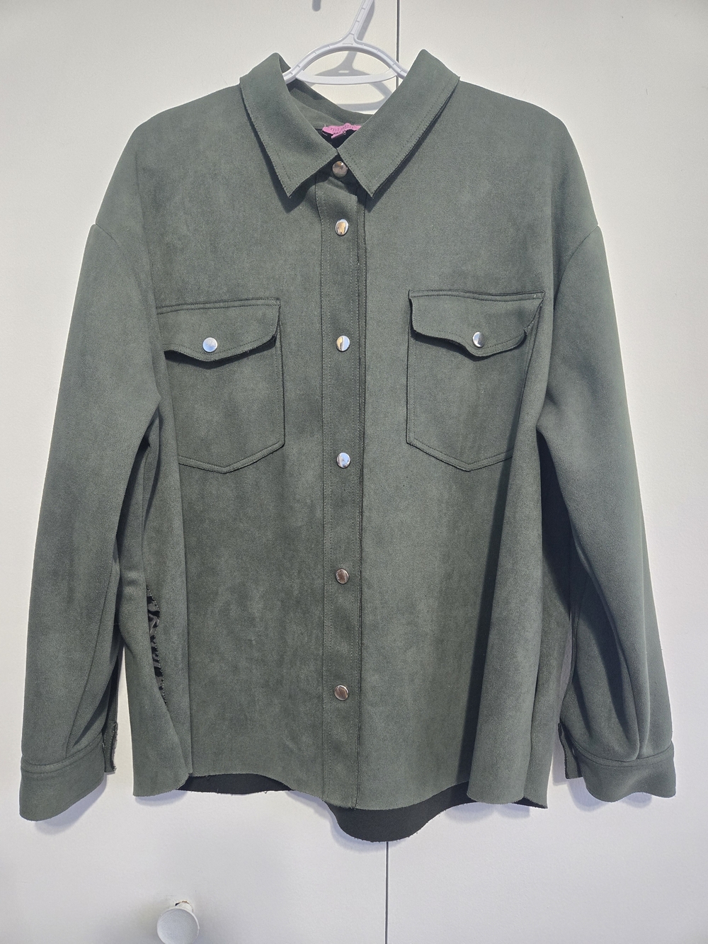 Mi Ami Francesca’s Olive Green Button Front‎ Shacket Jacket Size L Utility Shirt